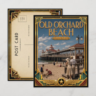 Old Orchard Beach Maine Vintage Art Deco Golden Postkarte
