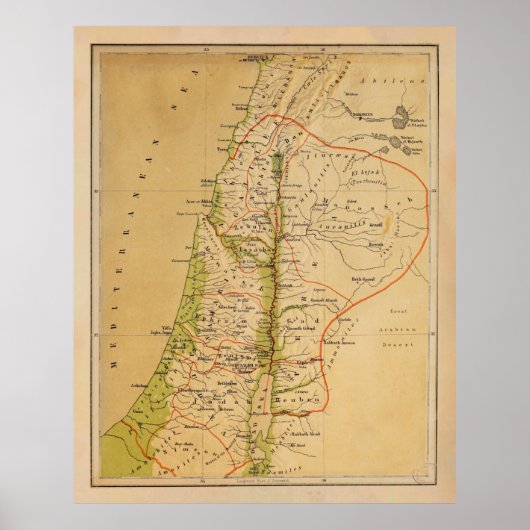 Old Palestine Physical Map (1881) Poster (Vorne)