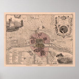 Old Paris France Map (1869) Vintage französische  Poster