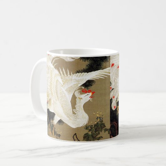 Old Pine Tree und White Phoenix von Ito Jakuchu Kaffeetasse (Vorderseite Links)
