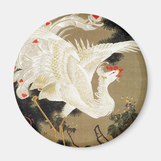 Old Pine Tree und White Phoenix von Ito Jakuchu Magnet (Vorne)