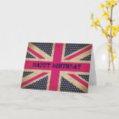 Old Pink Union Jack Flag Happy Birthday Card Karte (Gelbe Blume)