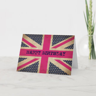 Old Pink Union Jack Flag Happy Birthday Card Karte