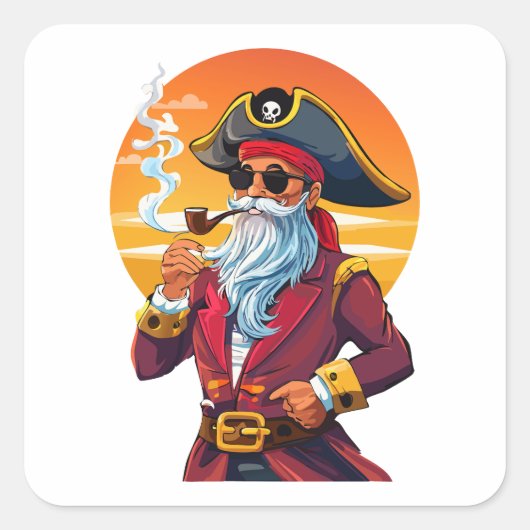 Old pirate captain quadratischer aufkleber (Vorderseite)