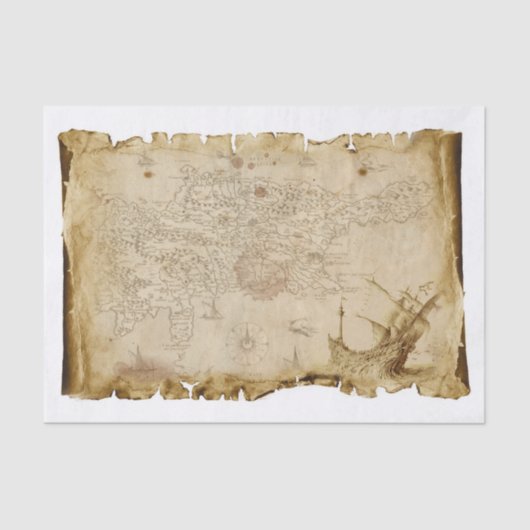 Old Pirate Map Pirate Schiff in Storm Decoupage Seidenpapier (Vorderseite)