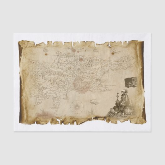 Old Pirate Map Skeletts Skelettfahne Flag Decoupag Seidenpapier (Vorderseite)