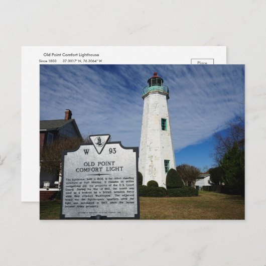 Old Point Comfort Lighthouse - Hampton, Virginia Postkarte (Vorne/Hinten)
