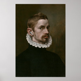 Old portrait of male with ear buds. poster