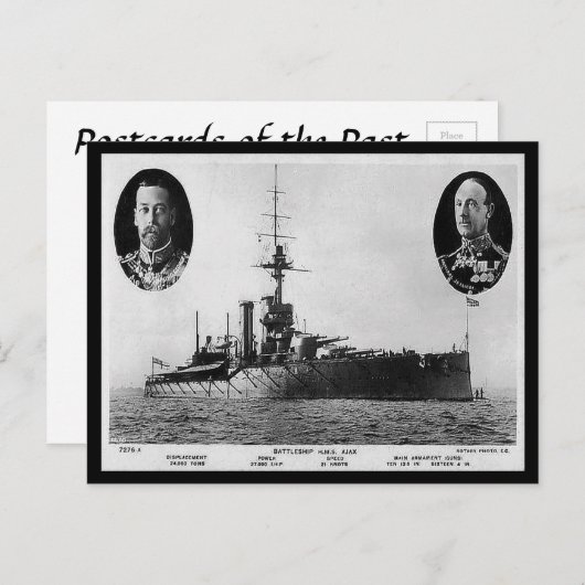 Old Postcard - Battleship HMS Ajax Postkarte (Vorne/Hinten)