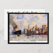 Old Postcard - RMS Aquitania verlassend New York Postkarte (Vorne/Hinten)