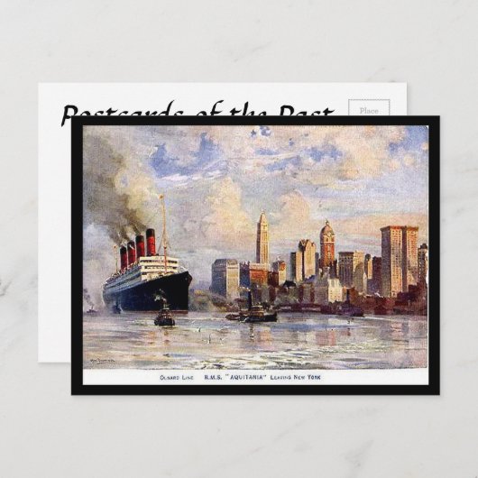 Old Postcard - RMS Aquitania verlassend New York Postkarte (Vorne/Hinten)
