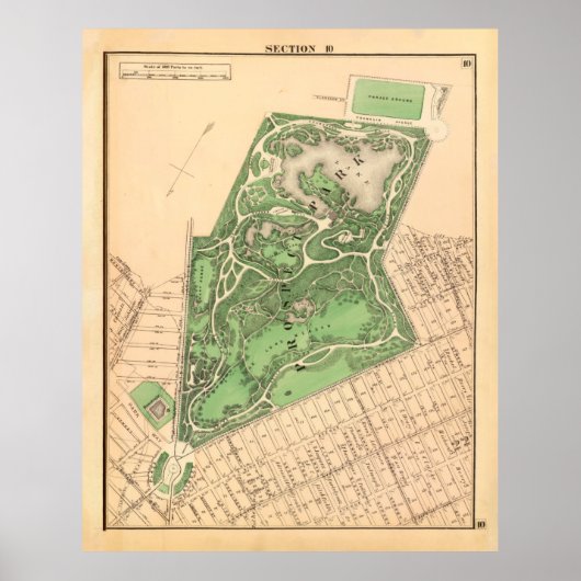 Old Prospect Park Map (1874) Vintag Brooklyn Poster (Vorne)