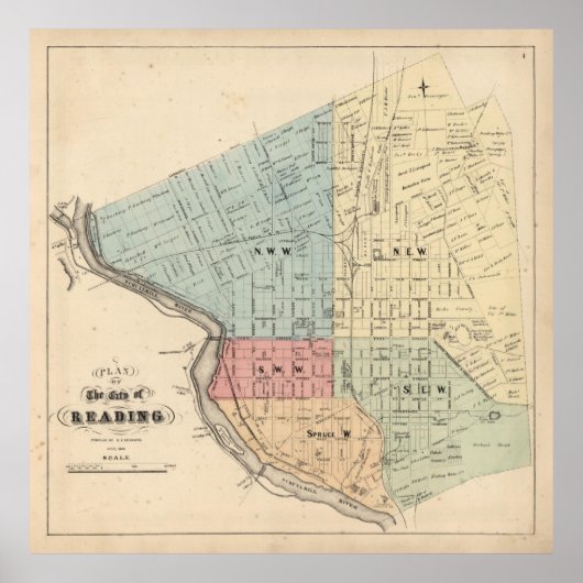 Old Reading PA Map (1877) Poster (Vorne)