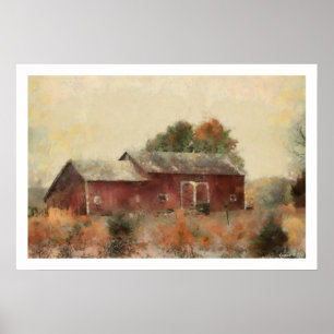 Old Red Barn Painting Poster