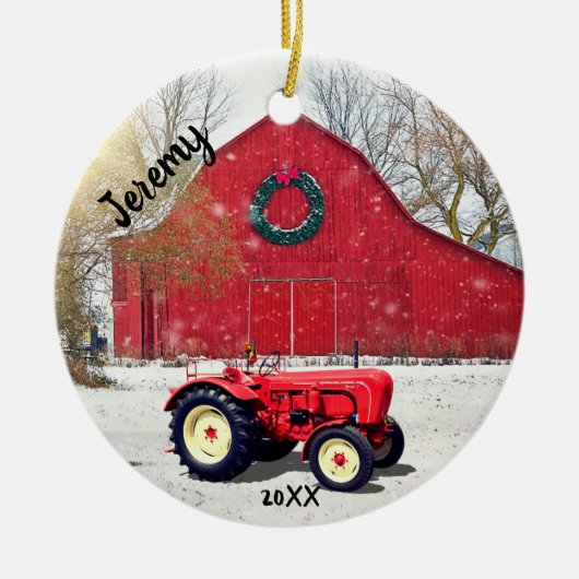 Old Red Tractor Christmas Keramik Ornament (Vorne)