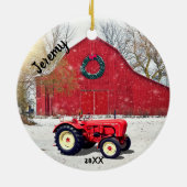 Old Red Tractor Christmas Keramik Ornament (Hinten)