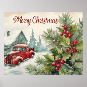 Old Red Truck Frohe Weihnachten Poster