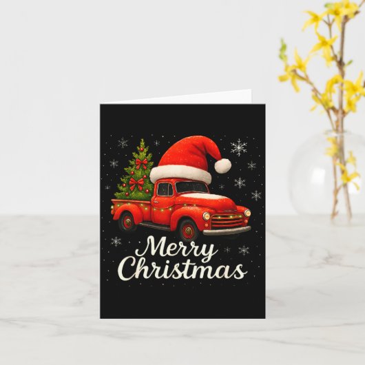 Old Red Truck Santa Hat Xmas Tree Merry Christmas Karte (Gelbe Blume)