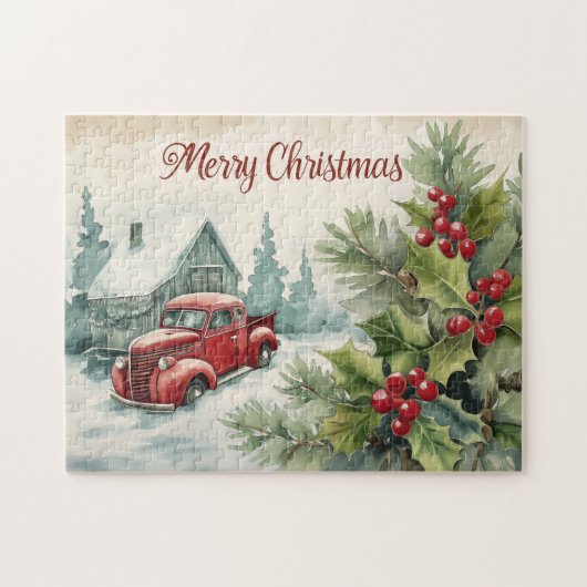 Old Red Truck Weihnachten Puzzle (Horizontal)