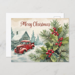 Old Red Truck Weihnachts Postcard Feiertagspostkarte