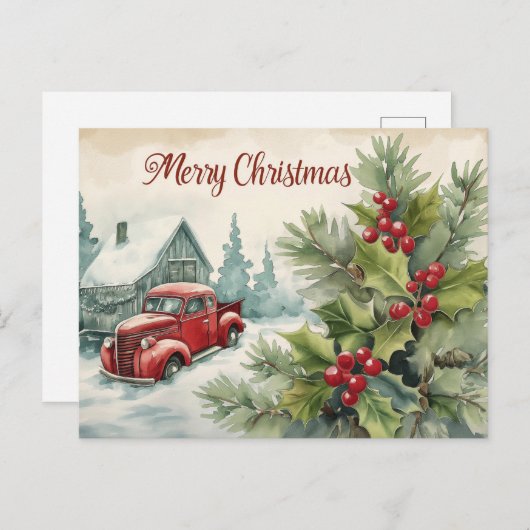 Old Red Truck Weihnachts Postcard Feiertagspostkarte (Vorne/Hinten)