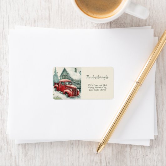 Old Red Truck Weihnachts-Rücksendeadresse Adressaufkleber (Insitu)