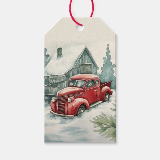 Old Red Truck Weihnachtsgeschenke Tags Geschenkanhänger (Vorderseite)