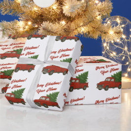 Old red truck with Christmas tree custom Geschenkpapier