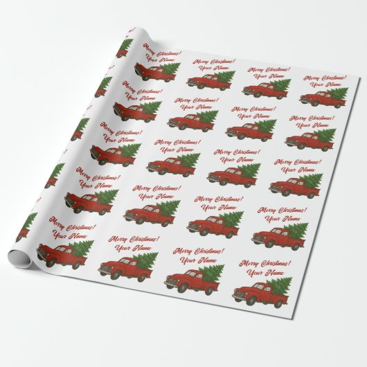 Old red truck with Christmas tree custom Geschenkpapier (Ungerollt)