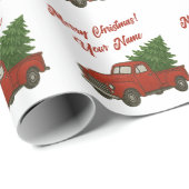 Old red truck with Christmas tree custom Geschenkpapier (Rolleneckpunkt)