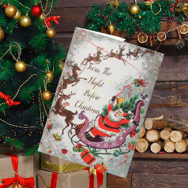 Old Red Vintage Santa Claus Flying Reindeer Sleigh Karte