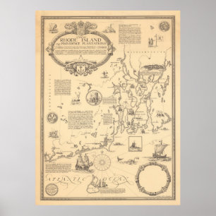 Old Rhode Island Pictorial Map (1925) Poster