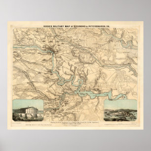 Old Richmond to Petersburg VA Zivil War Map (1864) Poster