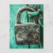 Old Rusted Lock Teal Aqua Blue Wood Door Postkarte (Vorderseite)