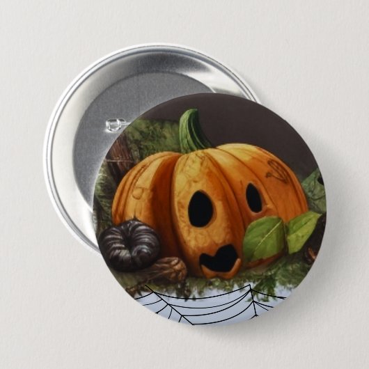 Old Rustic Pumpkin Spook Halloween-Party Button (Vorne & Hinten)
