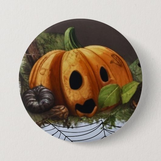 Old Rustic Pumpkin Spook Halloween-Party Button (Vorderseite)