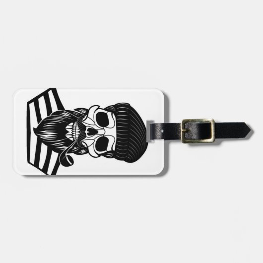 Old Sailor Skull Gepäckträger mit Lederband Gepäckanhänger (Vorderseite horizontal)