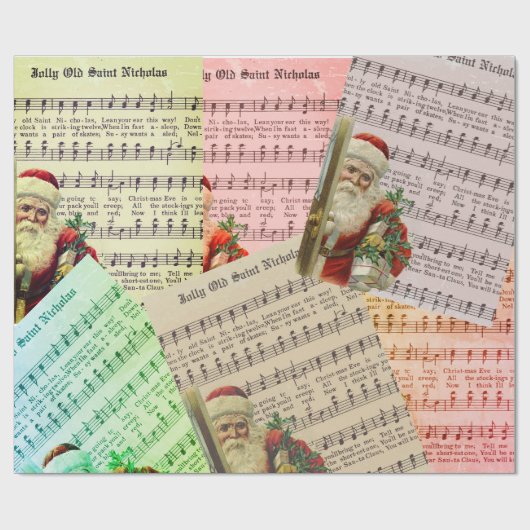 Old Saint Nick Sheet Music Wrapping Paper Geschenkpapier (Flach)