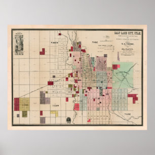 Old Salt Lake City UT Karte (1889) Vintag SLC Utah Poster