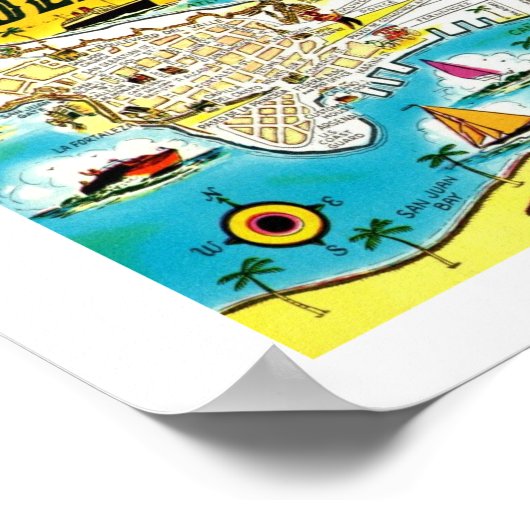 Old San Juan Map Print Poster (Ecke)