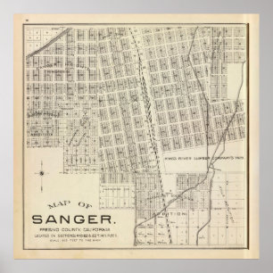 Old Sanger CA Map (1891) Poster