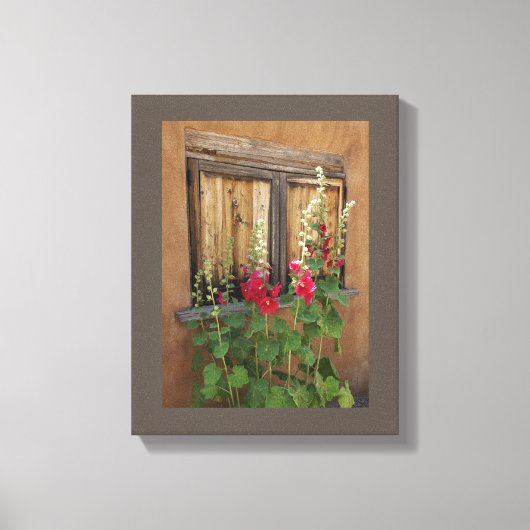 Old Santa Fe Window and Holly Hocks  Leinwanddruck (Vorderseite)