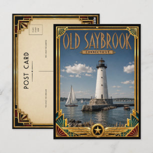 Old Saybrook Connecticut Vintage Art Deco Golden Postkarte