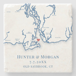 Old Saybrook CT Karte Navy Blau Hochzeit Steinuntersetzer