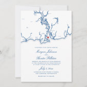 Old Saybrook CT Map Elegant Navy Blue Wedding Einladung (Vorderseite)