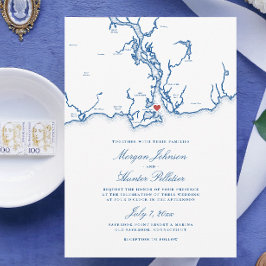 Old Saybrook CT Map Elegant Navy Blue Wedding Einladung