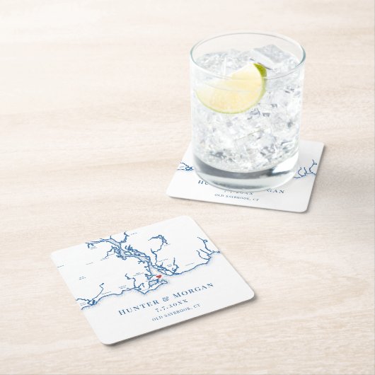 Old Saybrook CT Map Navy Blue Wedding Rechteckiger Pappuntersetzer (Vor Ort)