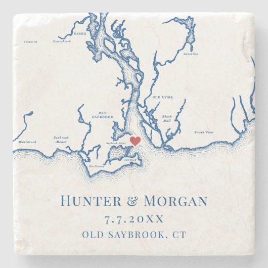 Old Saybrook CT Map Navy Blue Wedding Steinuntersetzer (Vorderseite)