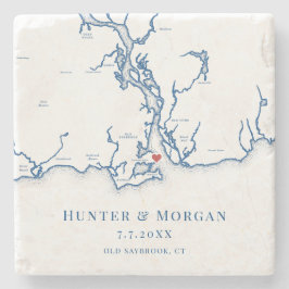 Old Saybrook CT Map Navy Blue Wedding Steinuntersetzer