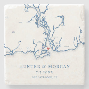 Old Saybrook CT Map Navy Blue Wedding Steinuntersetzer